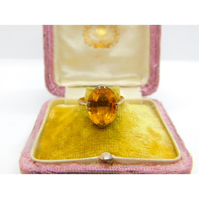 Victorian 9ct Yellow Gold Faceted Citrine Set Cocktail Ring c1890 Antique