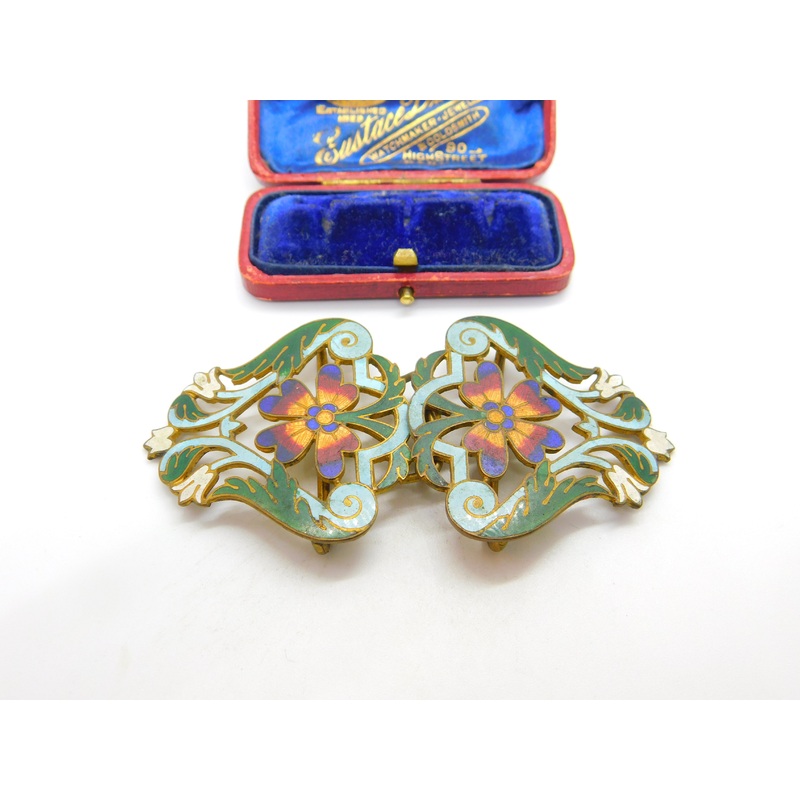 Victorian Art Nouveau Gilt Metal Colourful Enamel Floral Nurses Buckle c1880