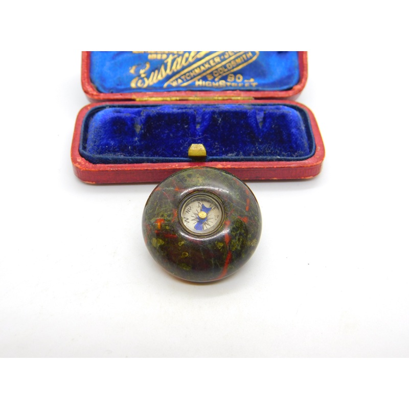 Victorian Carved Bloodstone Compass Set Travelling Brooch c1880 Antique