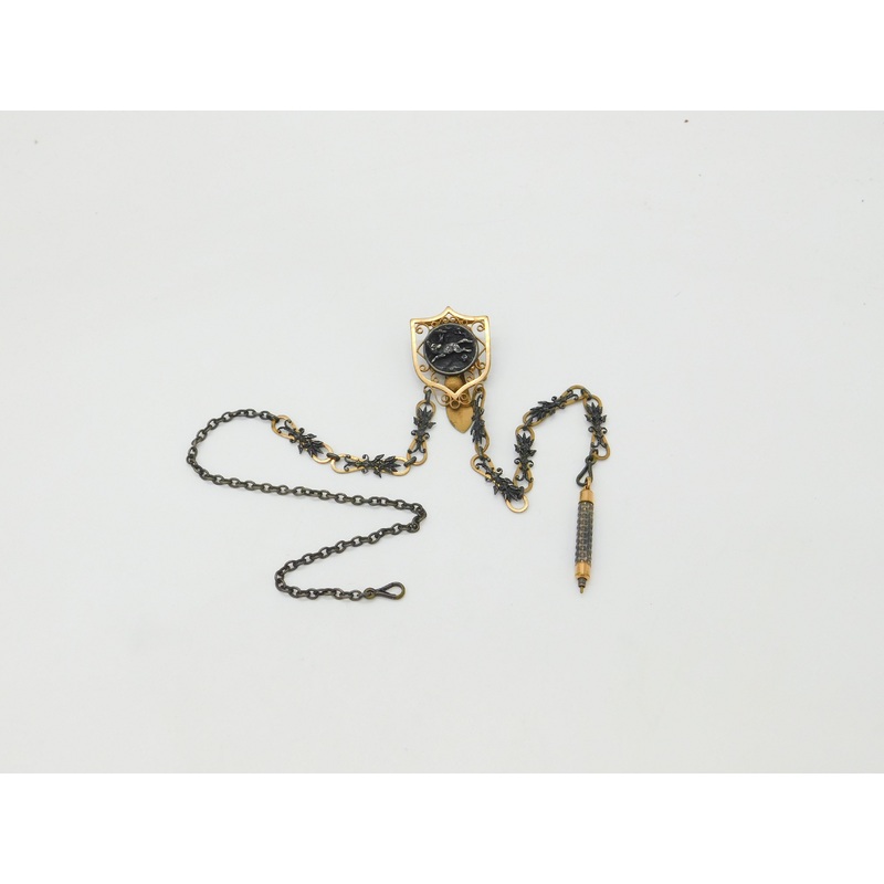 Victorian French Rolled Gold & Cut Steel Sewing Chatelaine Running Fox Pattern