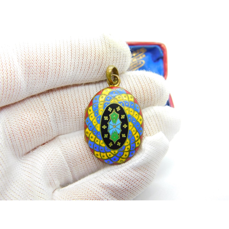 Victorian Gilt Metal Colourful Enamel Double Sided Locket Antique c1880
