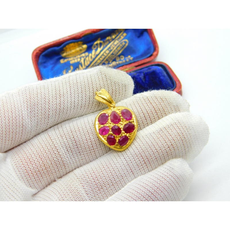 Victorian Indian 22ct Gold Heart Locket with Pave Set Natural Rubies c1880