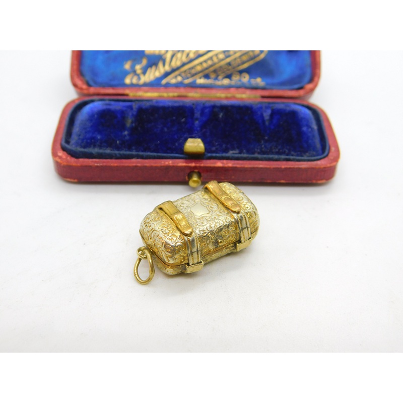 Victorian Rolled Gold Treasure Chest Form Locket Pendant Antique c1880