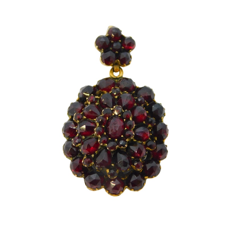 19th Century Austro-Hungarian 9ct Gold & Garnet Locket Pendant Antique c1860