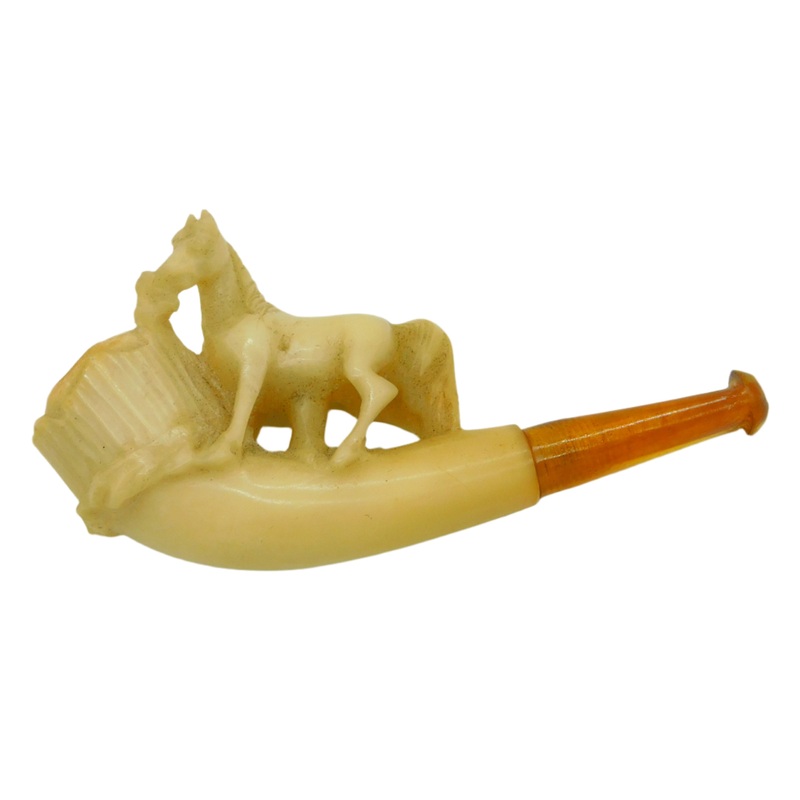 19th Century Meerschaum & Block Amber Horse Form Smoking Pipe Antique c1880