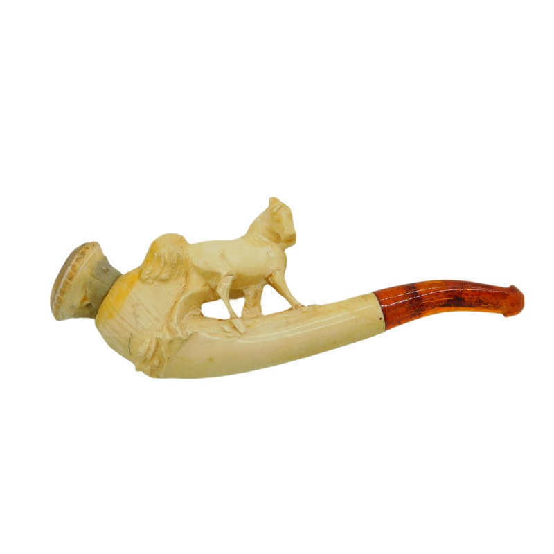 19th Century Meerschaum & Block Amber Standing Horse Pipe Antique c1880