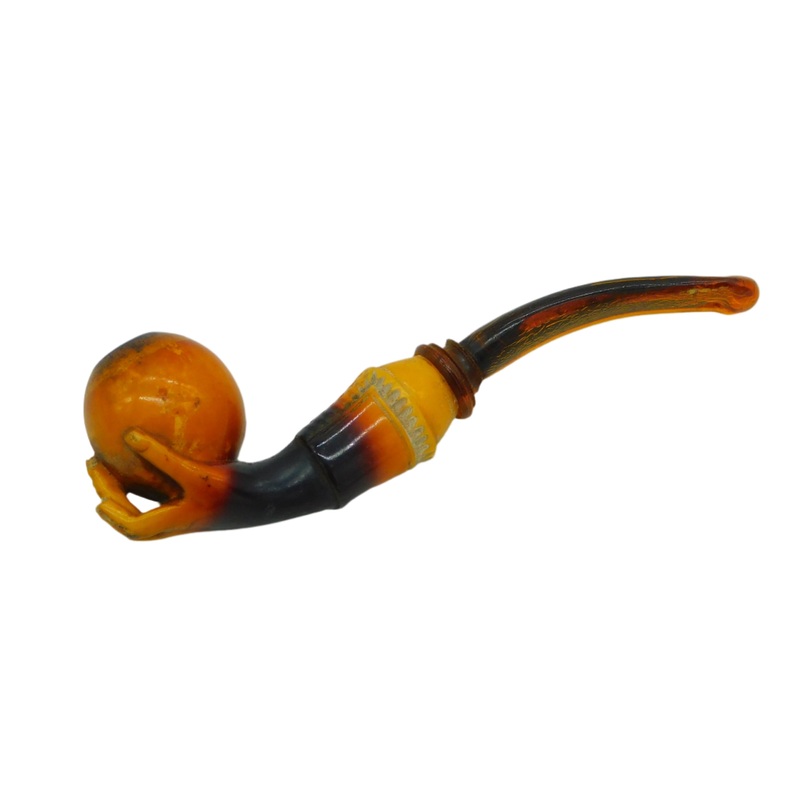 19th Century Novelty Meerschaum & Black Amber Hand Form Pipe Antique c1880
