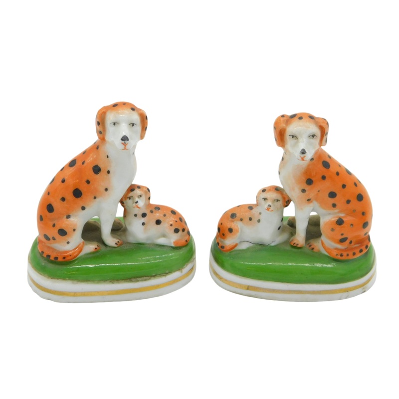 19th Century Samson Pair of Spotted Dalmatian Dog Figures Antique c1860