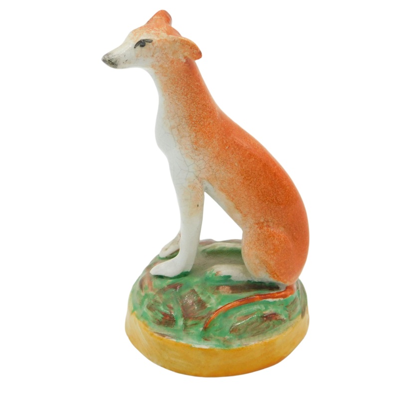 19th Century Staffordshire Seated Greyhound Figure Antique c1840