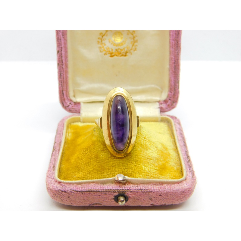 8ct Gold Cabochon Amethyst or Blue John Modernist Ring Antique c1930