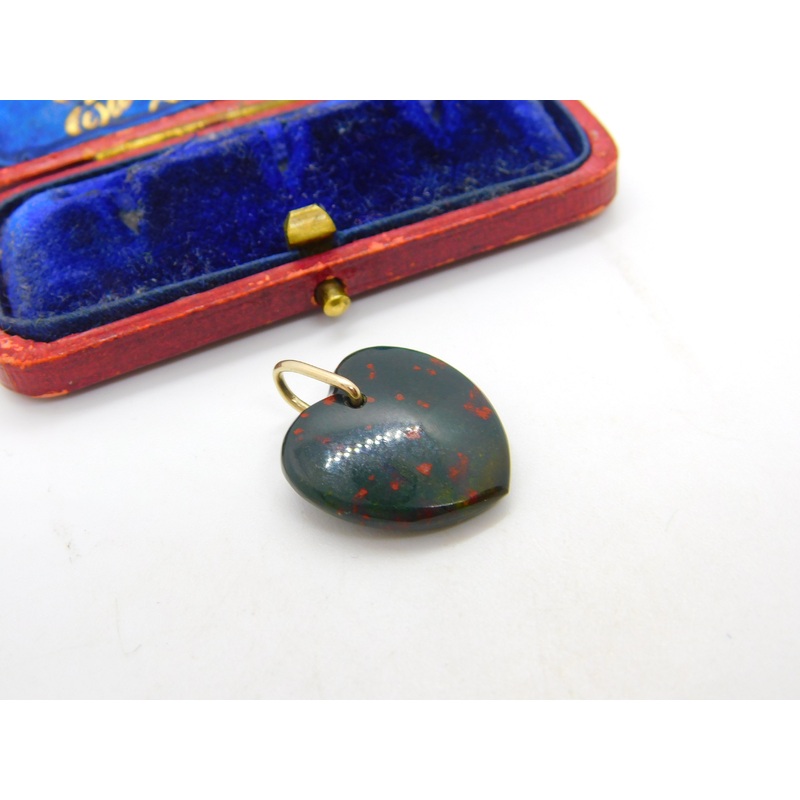 9ct Rose Gold Carved Bloodstone Heart Drop Pendant c1900 Victorian Antique