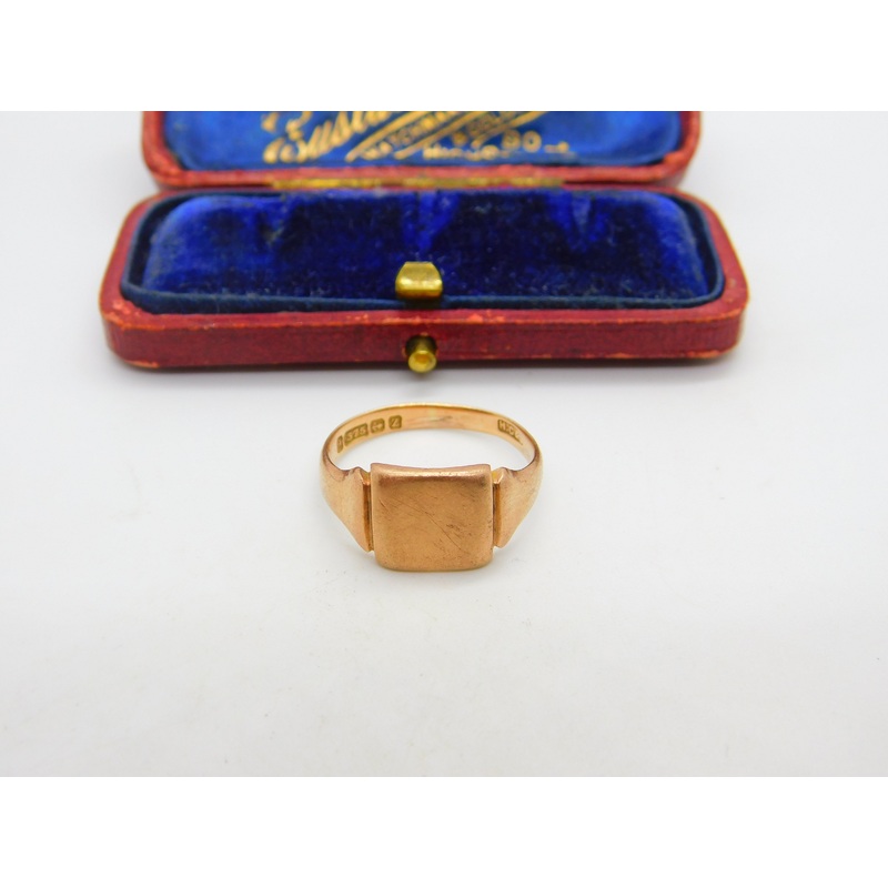 9ct Rose Gold Essential Square Signet Ring 1924 Birmingham Antique Art Deco
