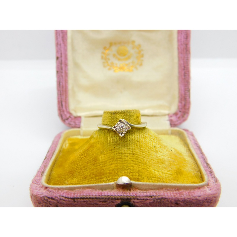 9ct White Gold & 0.2ct Diamond Set Crossover Ring Vintage c1990 Sheffield