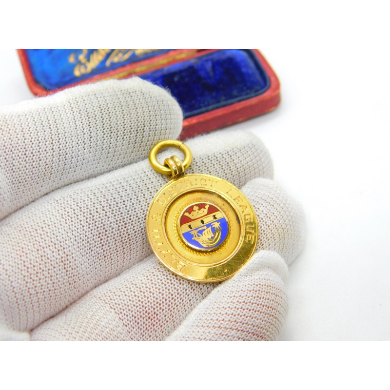 9ct Yellow Gold & Enamel Blyth Sporting Fob Medal 1937 Birmingham Antique