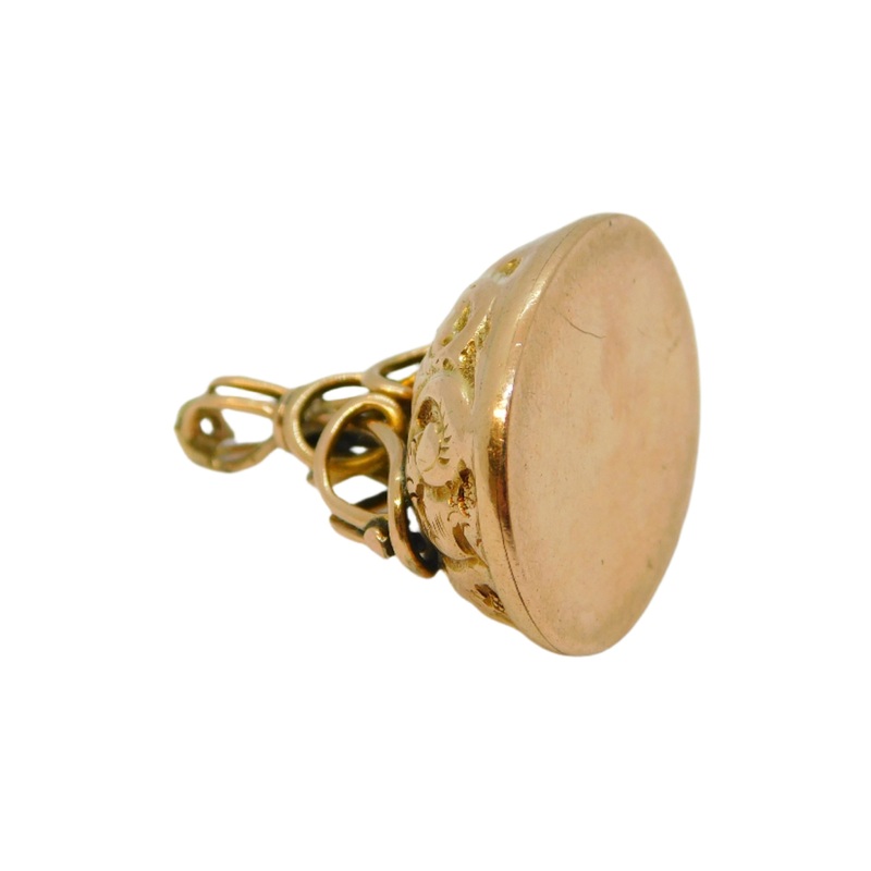9ct Yellow Gold Floral Pattern Blank Fob Seal Vintage 1963 London