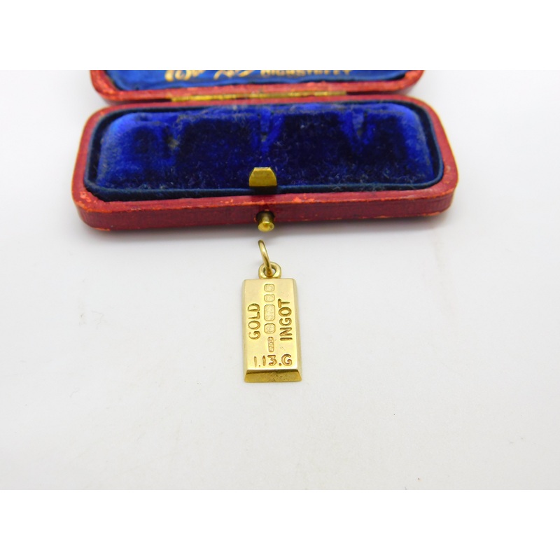 9ct Yellow Gold Ingot Bullion Bar Charm or Pendant 1980 London Vintage
