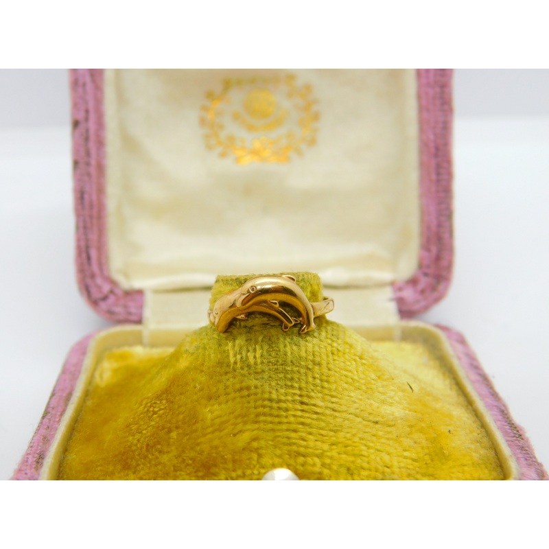 9ct Yellow Gold Leaping Dolphin Band Ring Vintage c1970 Birmingham