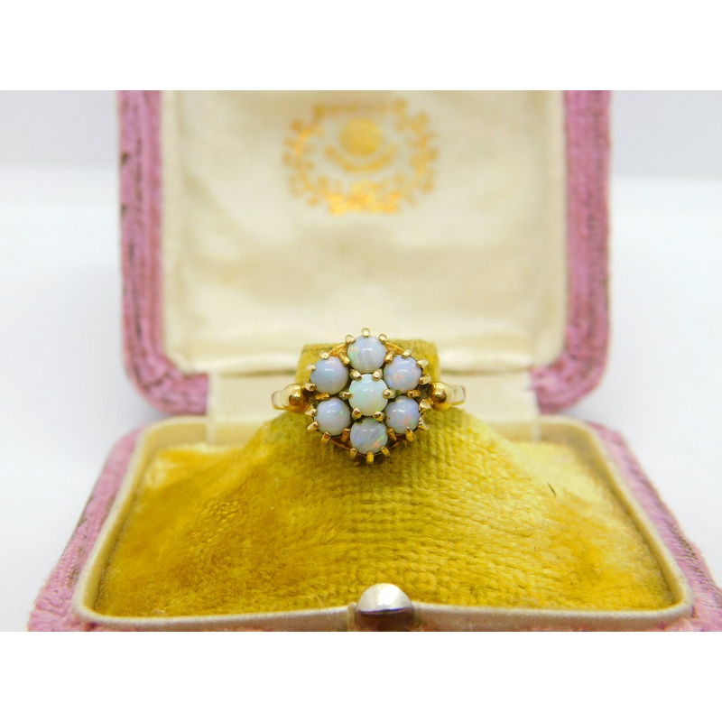 9ct Yellow Gold Natural Opal Floral Cluster Ring 1968 London Vintage
