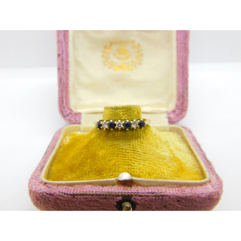 9ct Yellow Gold, Sapphire & Diamond Half Eternity Ring Vintage 1985 London