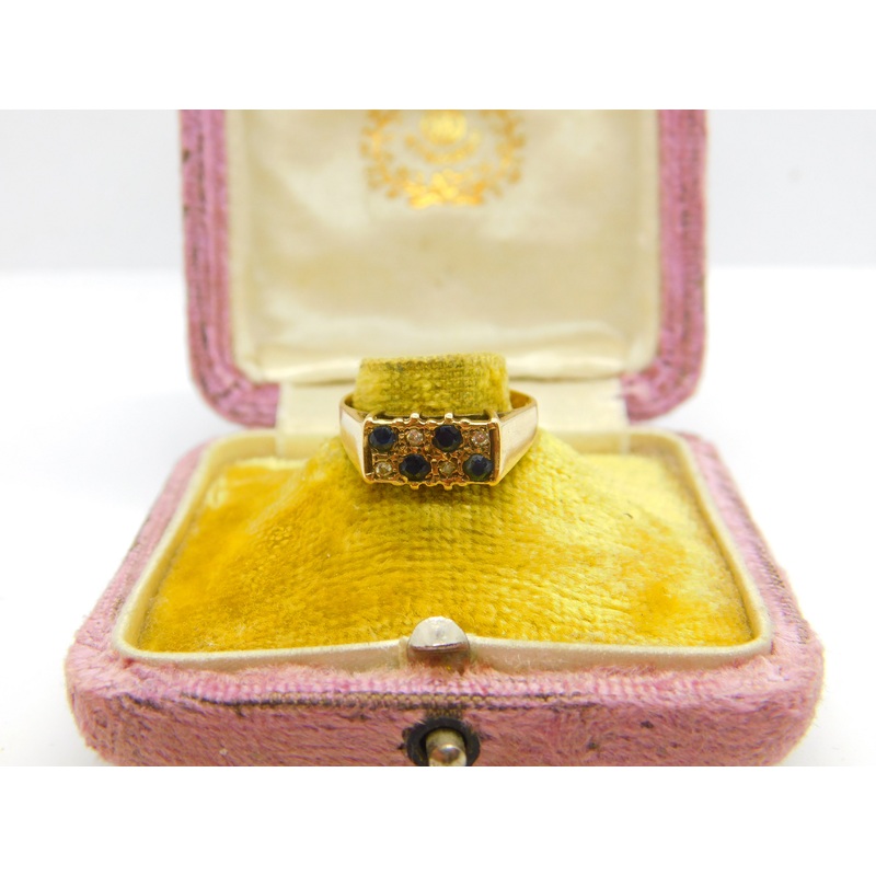 9ct Yellow Gold, Sapphire & Diamond Modernist Statement Ring Vintage c1990