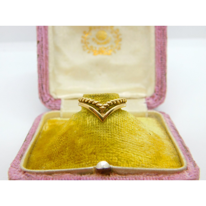 9ct Yellow Gold Small Double Wishbone Band Ring Vintage 1982 London