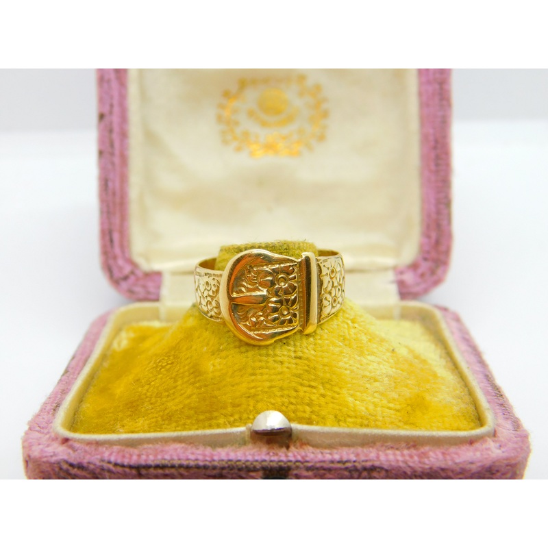 9ct Yellow Gold Victorian Style Buckle Sweetheart Ring 1984 Birmingham Vintage