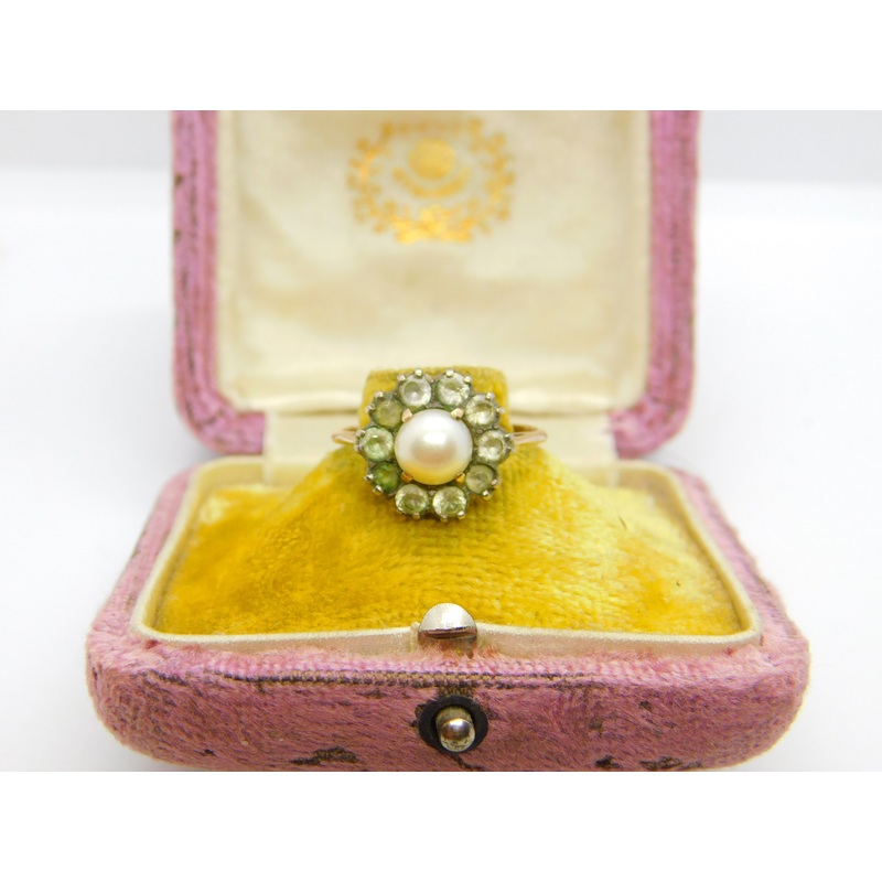 Art Deco 9ct Rose Gold, Pearl & Paste Set Floral Cluster Ring c1920 Antique