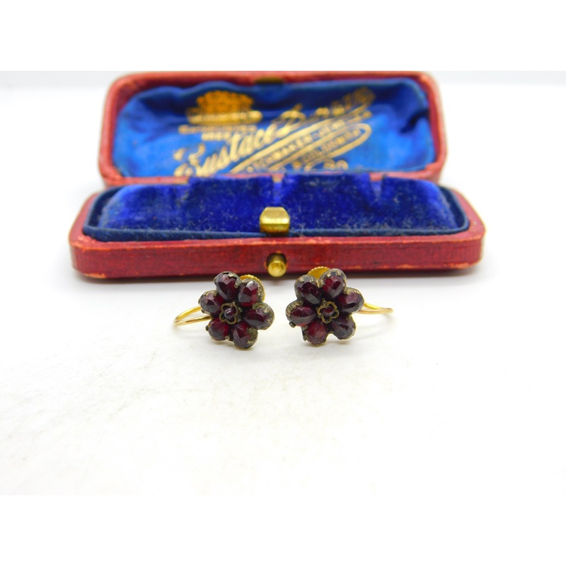 Austro-Hungarian 9ct Gold Bohemian Garnet Screw-Back Earrings Victorian