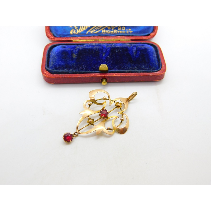 Edwardian 9ct Rose Gold Bohemian Garnet Set Lavalier Drop Pendant c1910 Antique