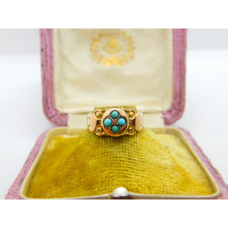 Edwardian 9ct Yellow Gold Turquoise Set Sweetheart Ring 1906 Chester Antique