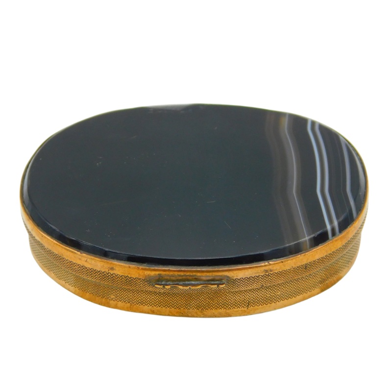 George III Gilt Metal & Banded Agate Panel Snuff Box Antique c1800