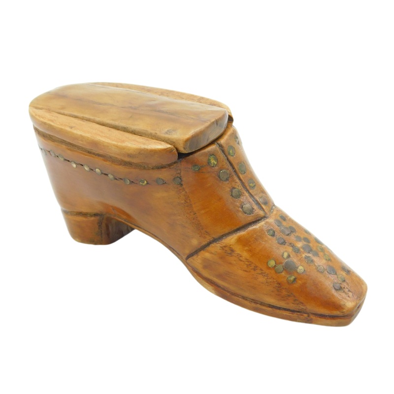 George III Treen & Brass Pin Novelty Shoe Form Snuff Box Antique c1800