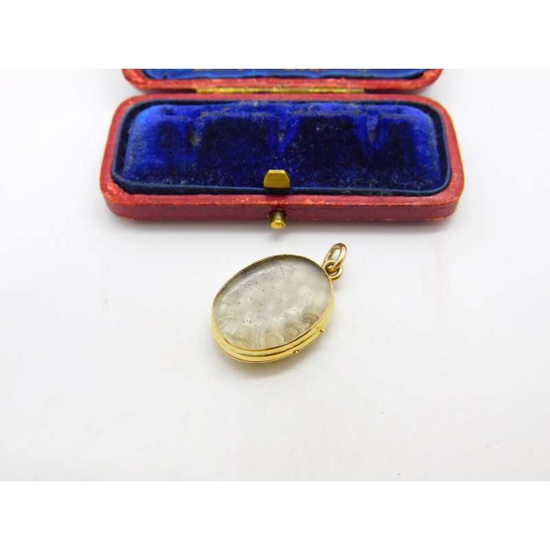 Georgian 15ct Gold & Rock Crystal Hair Plait Mourning Locket Pendant c1830
