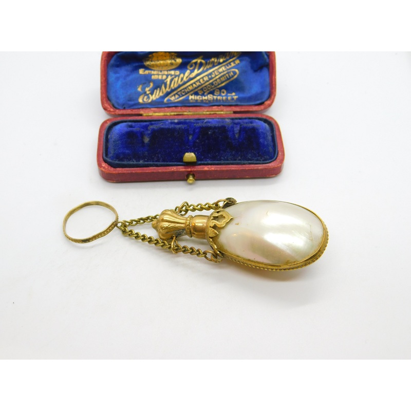 Georgian Gilt Metal & Pearl Shell Chatelaine Scent Bottle Antique c1830 Regency
