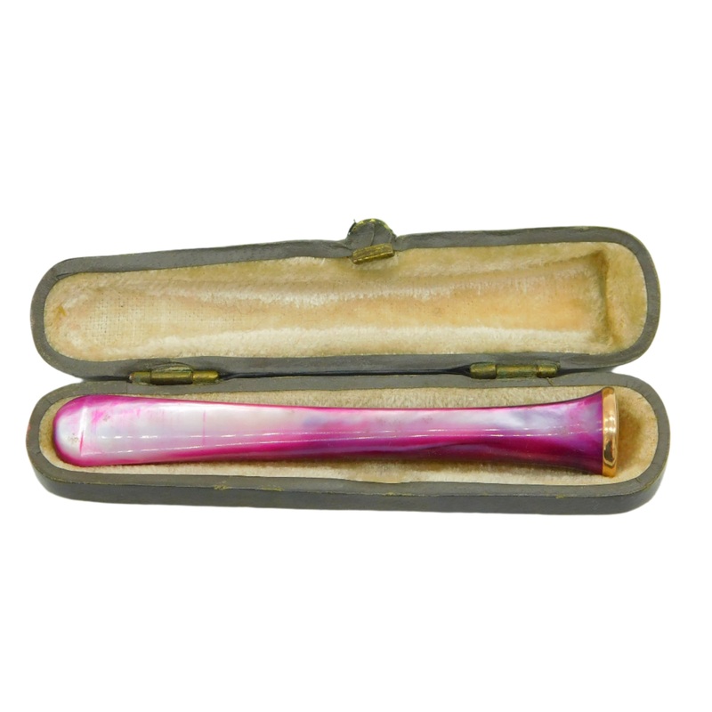 Ladies Boxed 9ct Rose Gold Pink Mother of Pearl Cigarette Holder Antique c1920