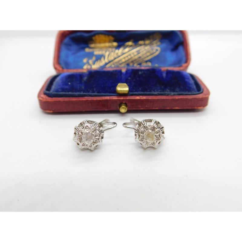 Pair of 18ct White Gold & White Spinel Set Solitaire Earrings Vintage c1980