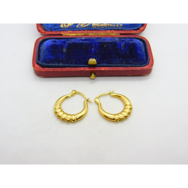 Sleeper Hoop Earrings 18ct Yellow Gold Vintage c1980