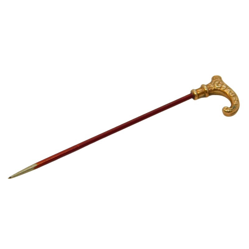 Victorian 15ct Yellow Gold Novelty Walking Cane Stick Pin Antique c1880