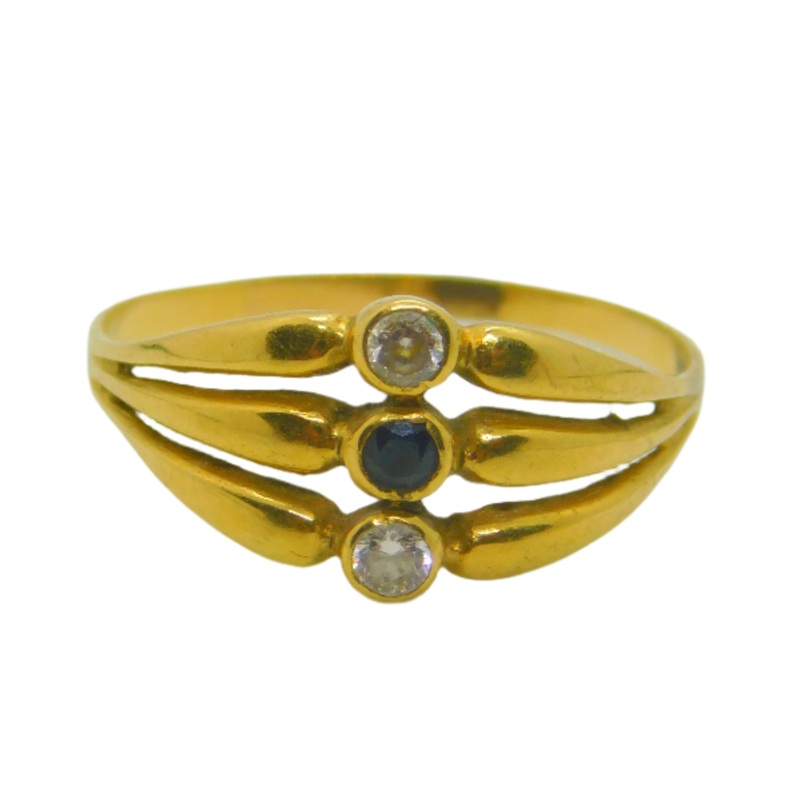 Victorian 18ct Gold, 0.2ct Diamond & Sapphire Triple-Band Ring Antique c1890