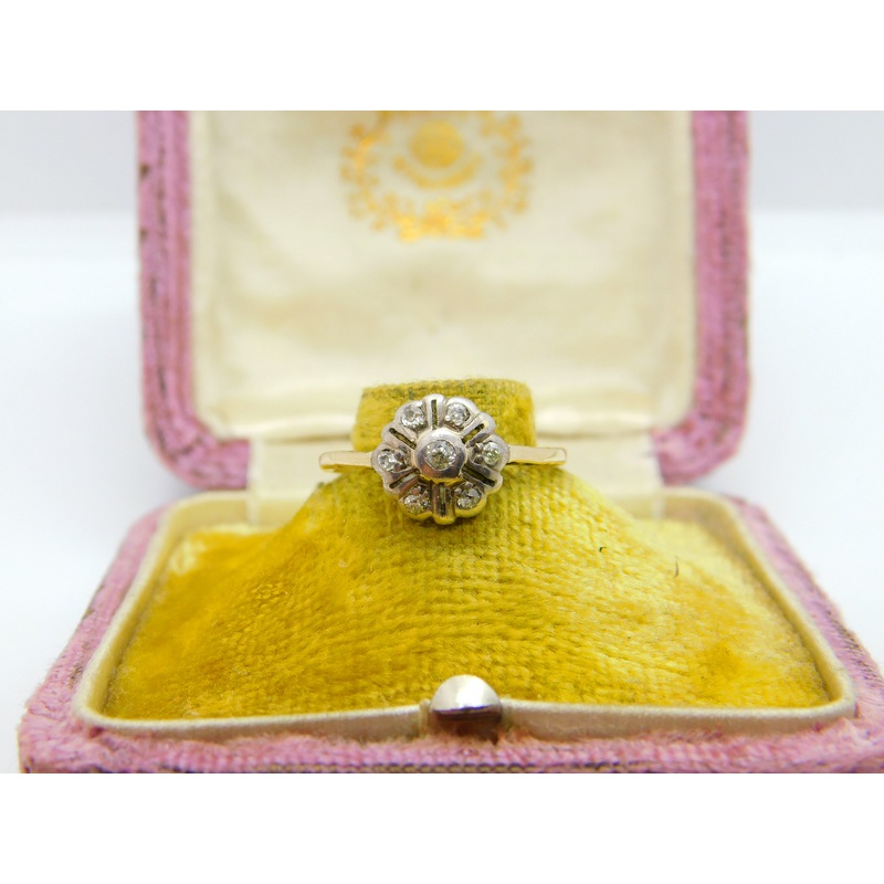 Victorian 18ct Gold & Diamond Set Floral Daisy Cluster Ring Antique c1890