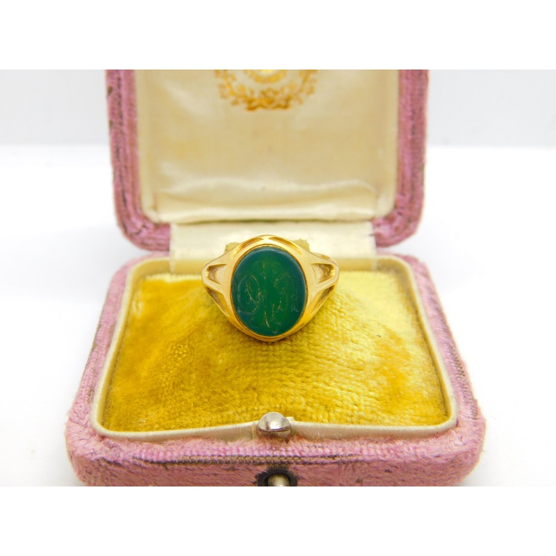 Victorian 18ct Yellow Gold Carved Monogram Intaglio Signet Ring 1866 London