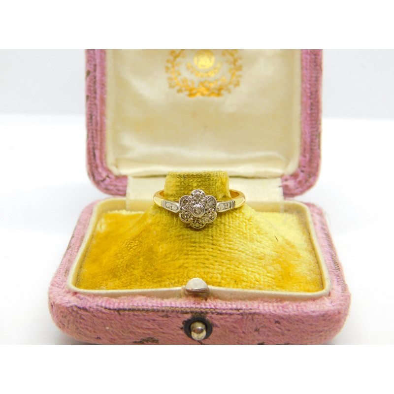 Victorian 18ct Yellow Gold Diamond Set Daisy Floral Cluster Ring c1880 Antique