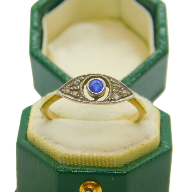 Victorian 18ct Yellow Gold, Sapphire & Diamond Dress Ring Antique c1890
