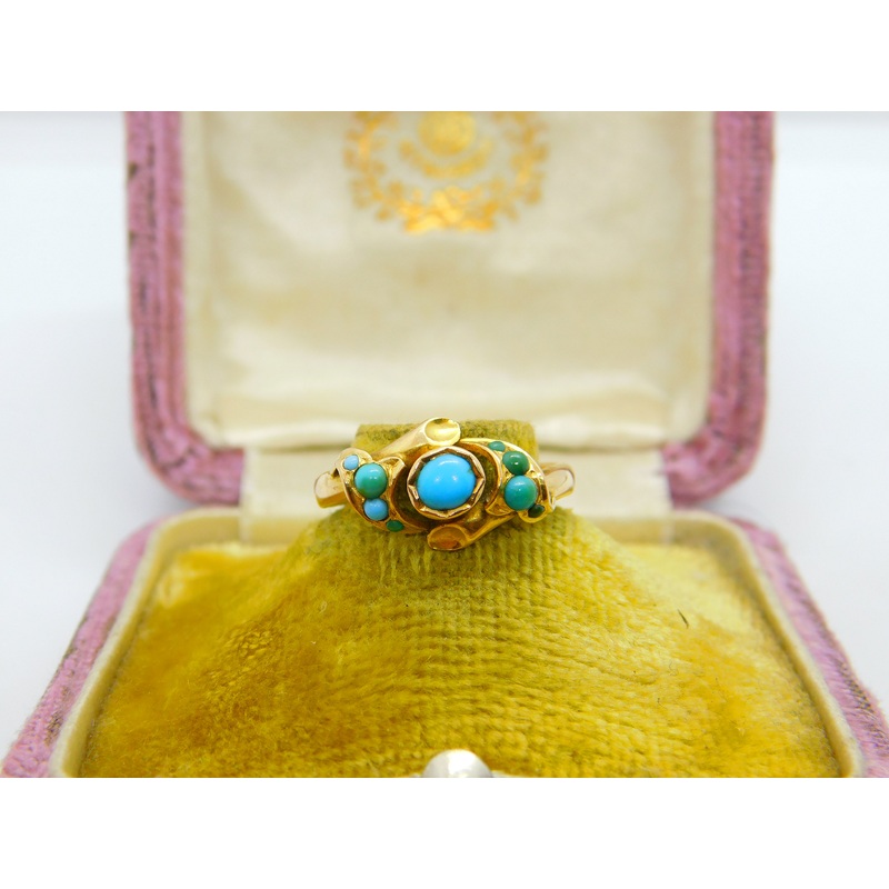 Victorian 18ct Yellow Gold & Turquoise Set Sweetheart Band Ring c1860 Antique