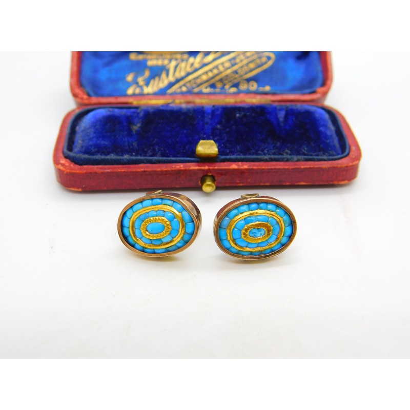 Victorian 9ct Rose Gold, 24ct Gold & Turquoise Stud Earrings c1880 Antique