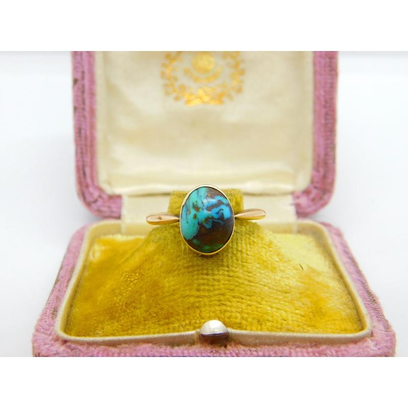 Victorian 9ct Rose Gold & Cabochon Natural Turquoise Signet Ring c1900 Antique