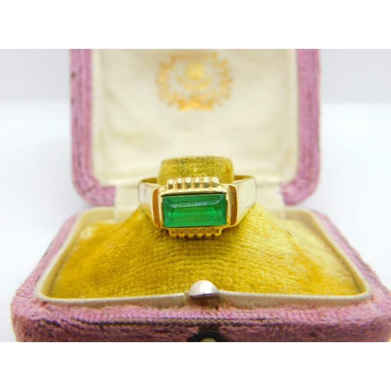 14ct Yellow Gold 2ct Columbian Emerald Band Ring Antique c1920 Art Deco