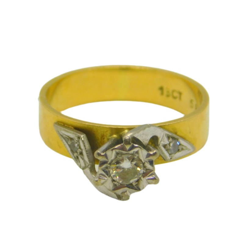 18ct Yellow Gold & 0.2ct Diamond Solitaire Dress Ring Antique c1920 Art Deco