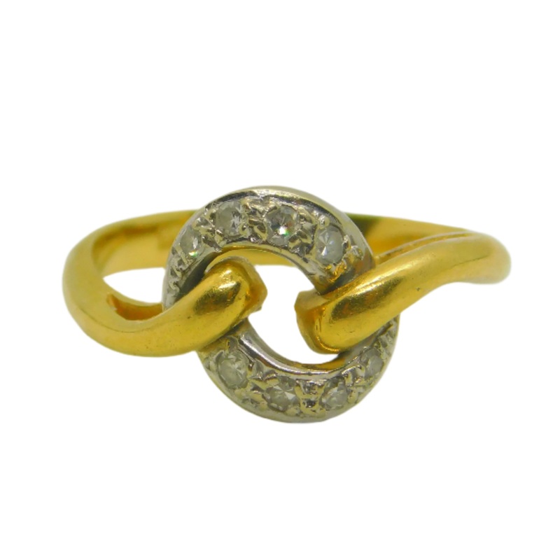 18ct Yellow Gold & Diamond Set Crossover Ring Vintage 1980 London