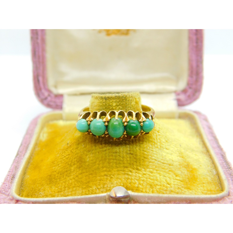18ct Yellow Gold Five-Stone Turquoise Band Ring 1915 London Antique Art Deco
